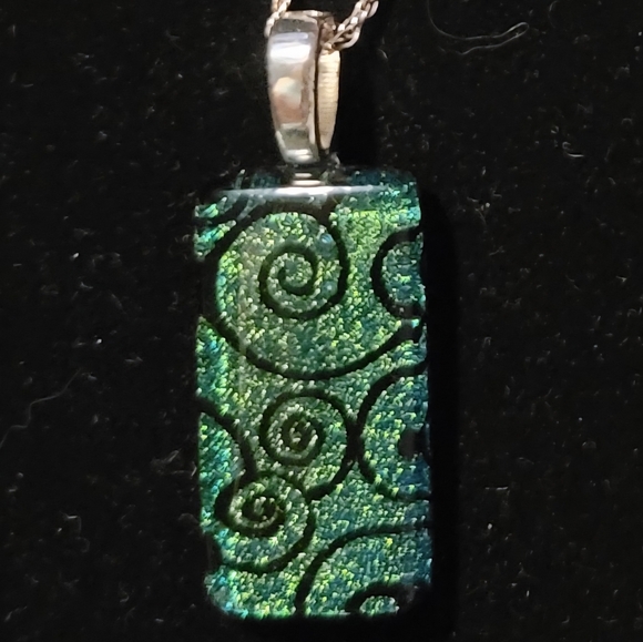 Dramatic Dichroic Glass Pendant on Sterling Rope Chain - Picture 2 of 4